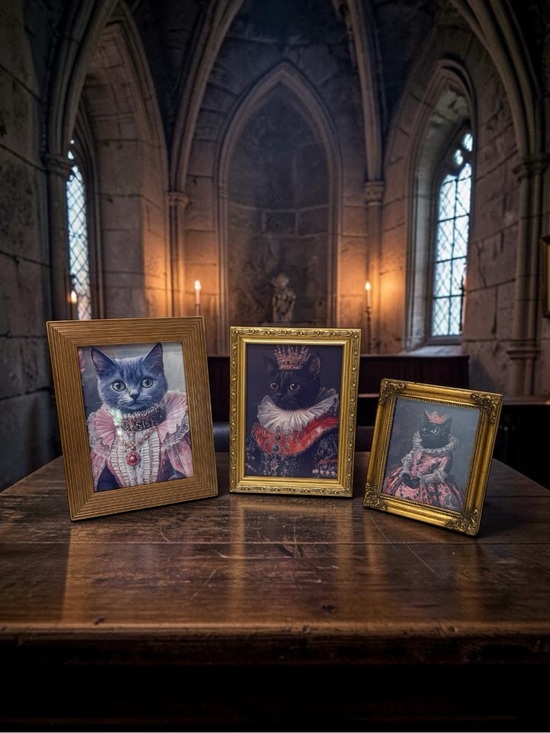 Vintage Other - Vintage Set of 3 Gold Ornate Cat Portrait Frames